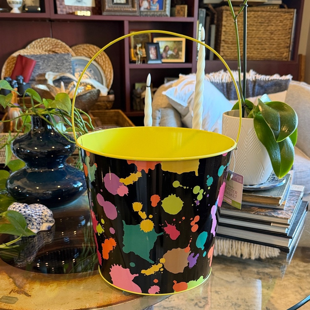 Artsy Colorful paint Splatter Design Metal Bucket storage Easter pail XL